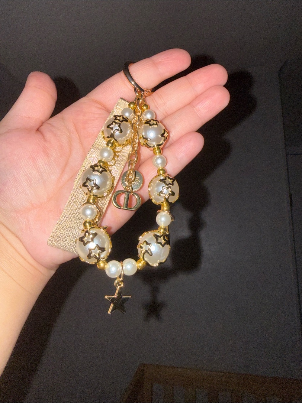 Gold Pearl-Beaded Star Charm